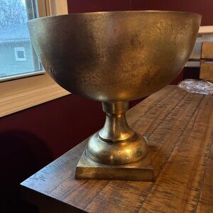 Pedestal  Bowl and Vase  Brass or Gold Finished Metal pedestal bowl  very heavy
